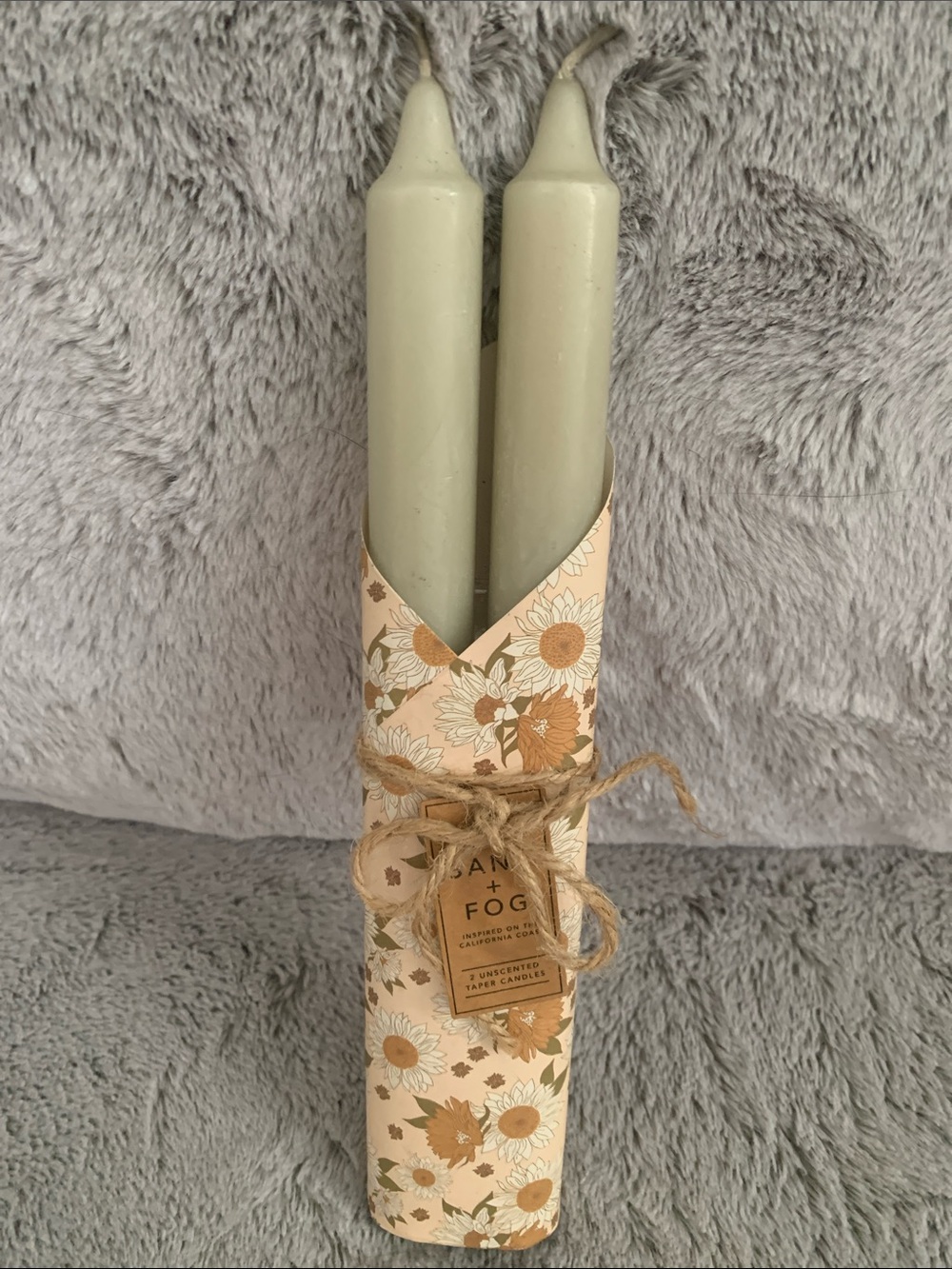 🆕-Unscented Taper Candles By Sand & Fog. In a sage green. Set of two